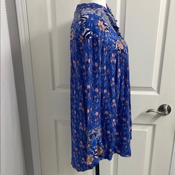 Free People Wild Flower Fields Bohemian Blouse / Tunic Long Sleeve Button Front - Picture 9 of 15